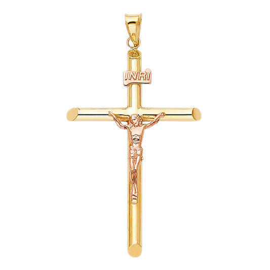 14k Two-Color Gold Jesus Christ Christian Catholic Crucifix Cross Faith Pendant