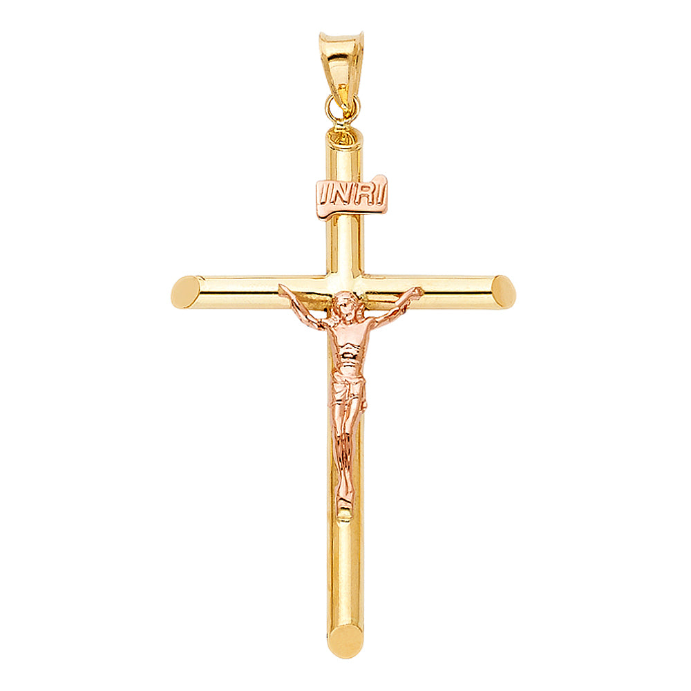 14k Two-Color Gold Holy Anointed One Crucifix Christ on Cross Pendant Charm