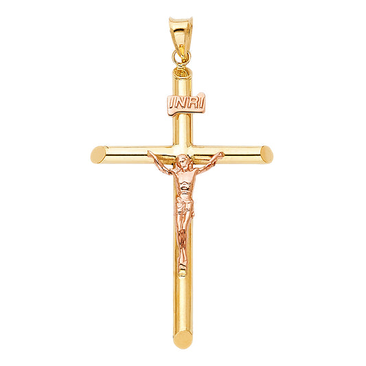 14k Two-Color Gold Holy Anointed One Crucifix Christ on Cross Pendant Charm