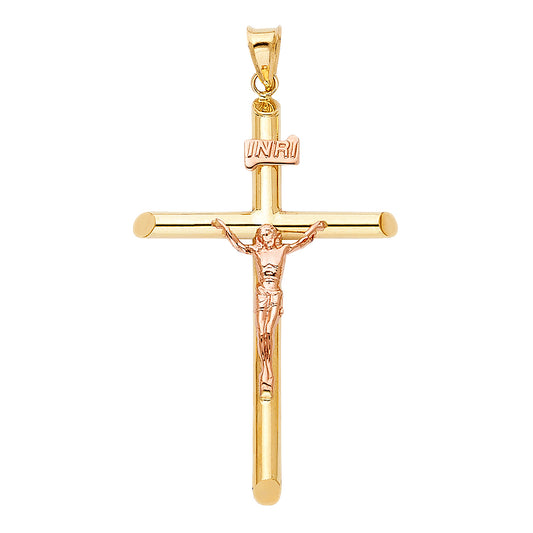 14k Two-Color Gold Jesus Dying For Sin Christian Crucifix Cross Pendant Charm