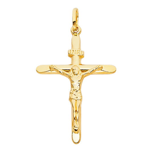 14k Yellow Gold Jesus Christ Crucifix Prince of Peace Crucifix Pendant Charm