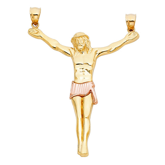 14k Two-Color Gold Crucifix Pendant Jesus Christ Slide High Polish Shiny Charm
