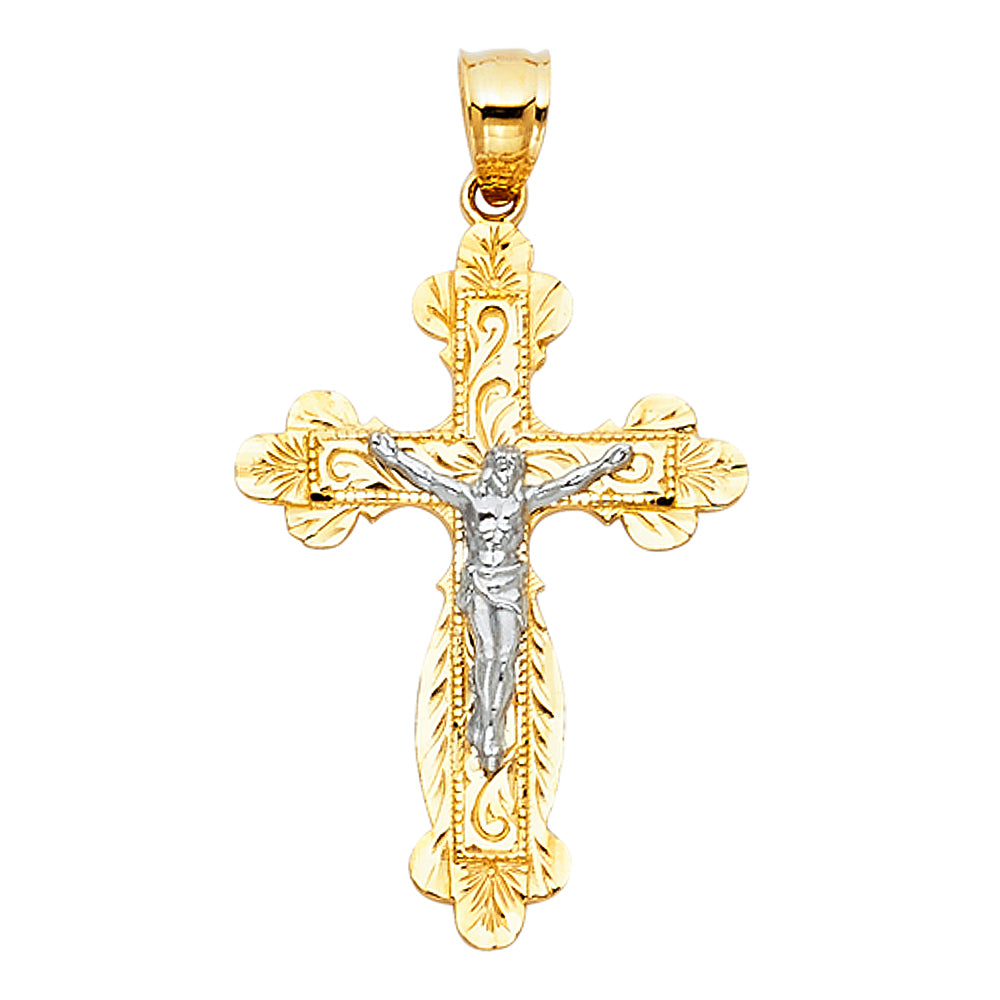 14k Two-Color Gold Jesus Christ Catholic Vintage Precision-Cut Crucifix Pendant