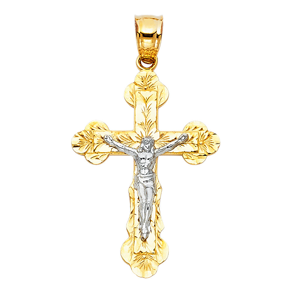 14k Two-Color Gold Jesus Christ Crucifix Cross Pendant Charm