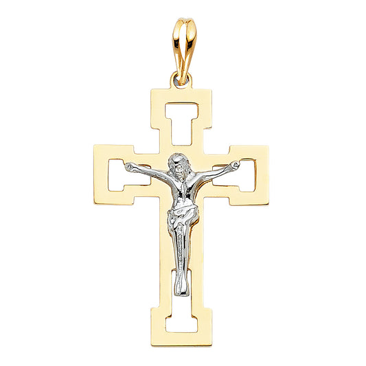 14k Two-Color Gold Holy Jesus Christ Crucifix Pendant Charm