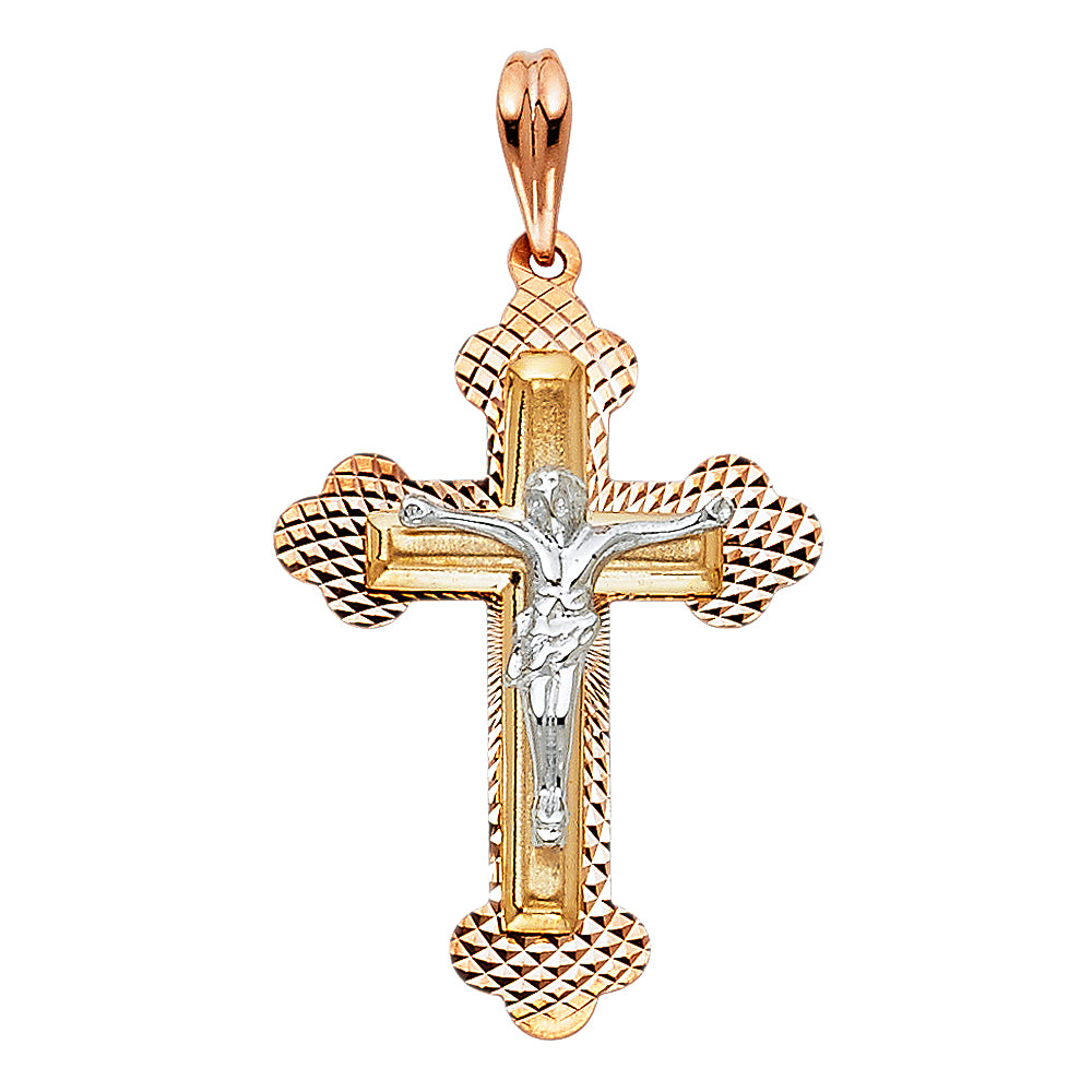 14k Tri-Color Gold Jesus Christ Crucifix Cross Christian Faith Vintage Pendant