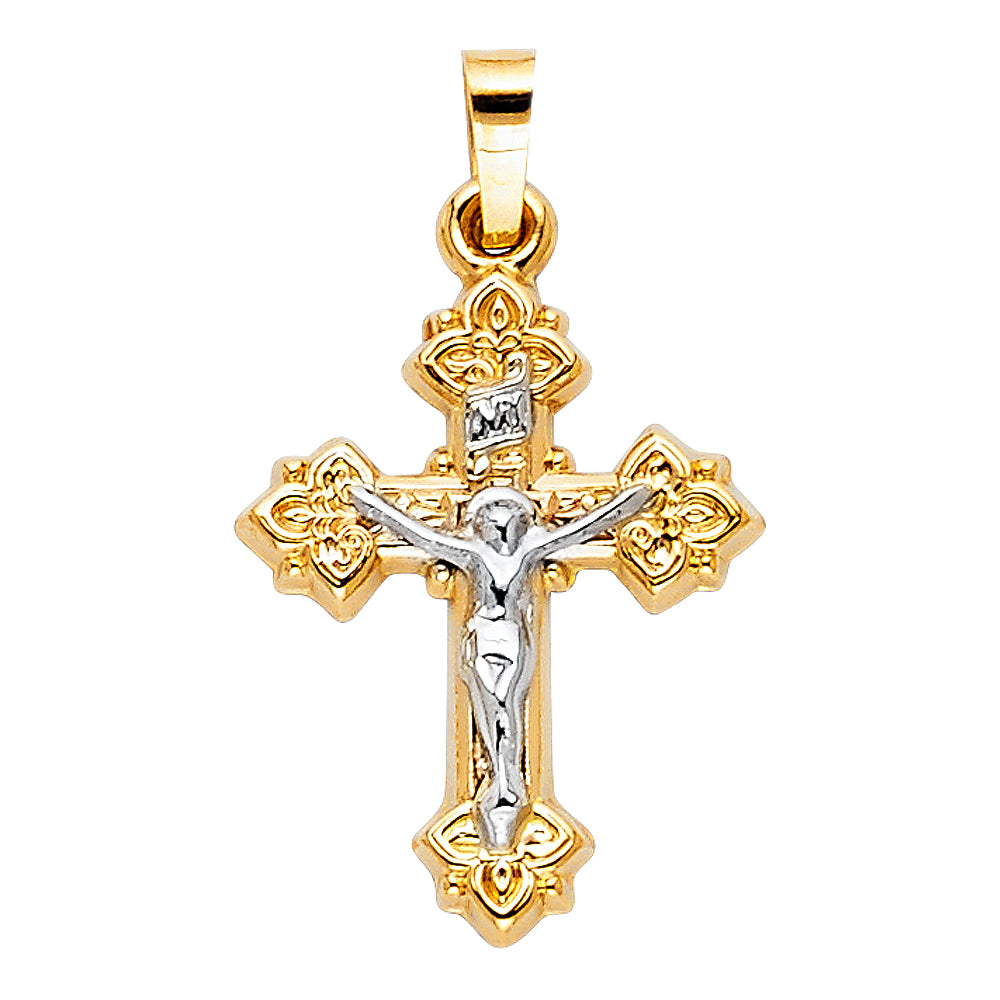 14k Yellow Gold Traditional Classic Orthodox Crucifix Cross Pendant Saints Charm