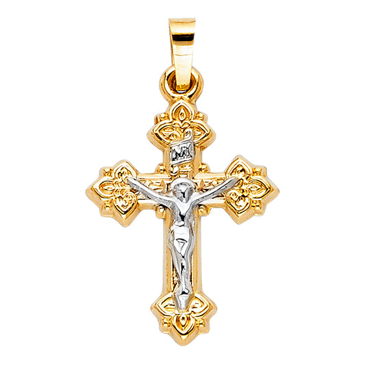 14k Yellow Gold Traditional Classic Orthodox Crucifix Cross Pendant Saints Charm