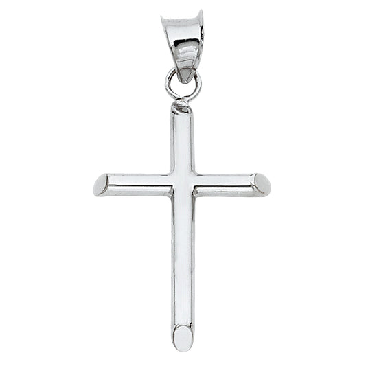 14k White Gold High Polished Finish Holy Cross of Christ Pendant Christian Charm