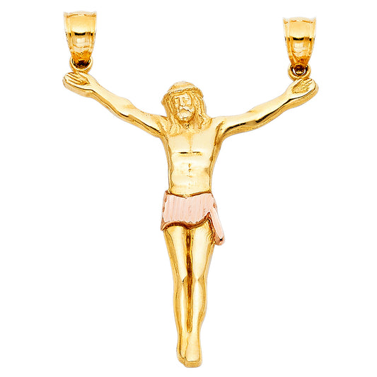 14k Two-Color Gold Cross Pendant Crucifix High Polish Jesus Christ Love Charm