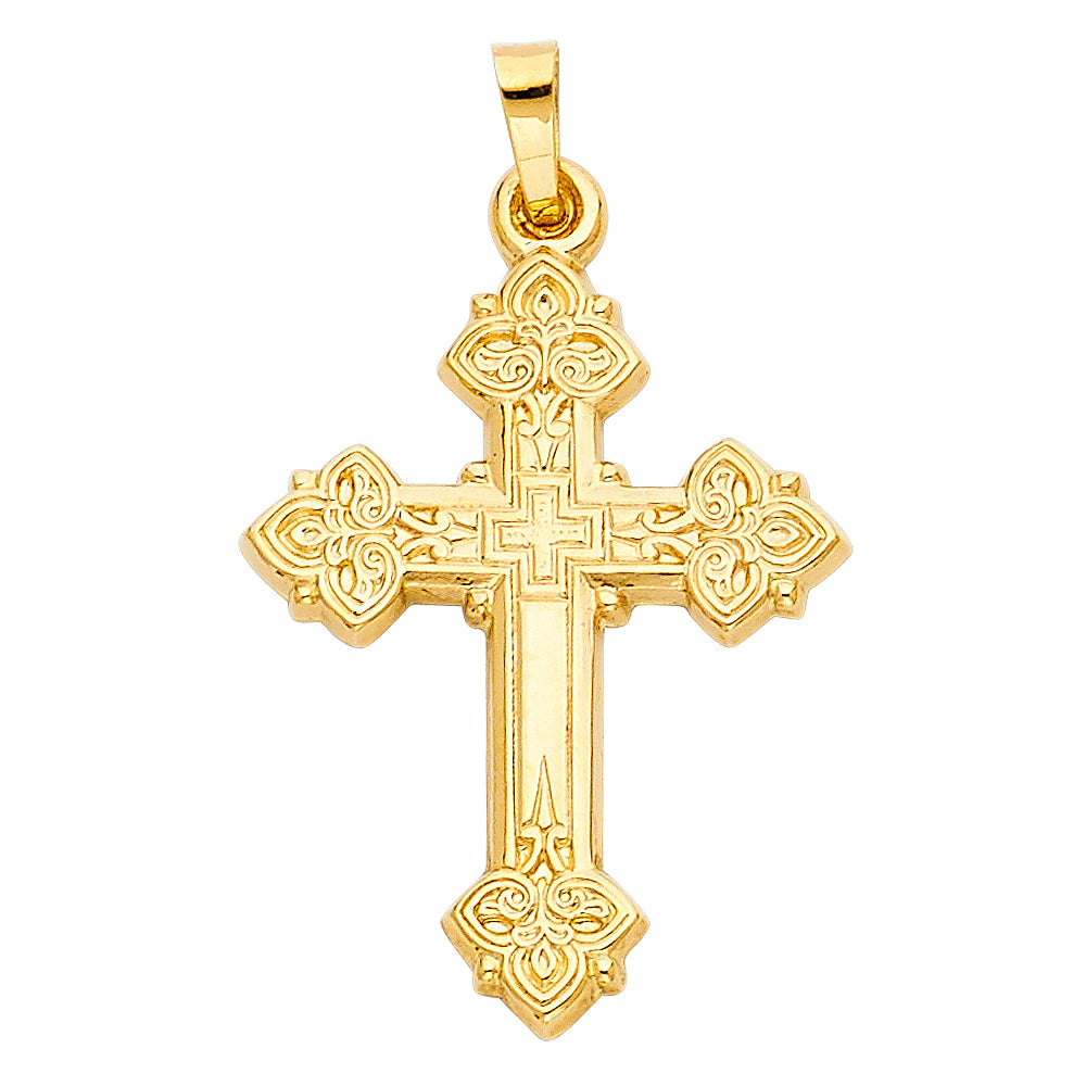 14k Yellow Gold Faithfull Servant Elegant Latin Cross of Christ Pendant Charm
