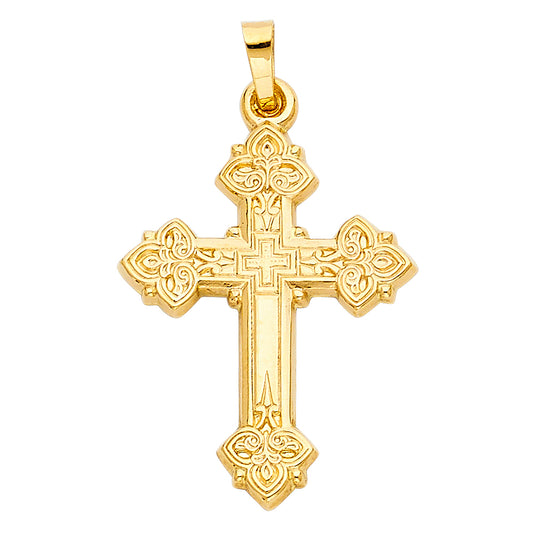 14k Yellow Gold Faithfull Servant Elegant Latin Cross of Christ Pendant Charm