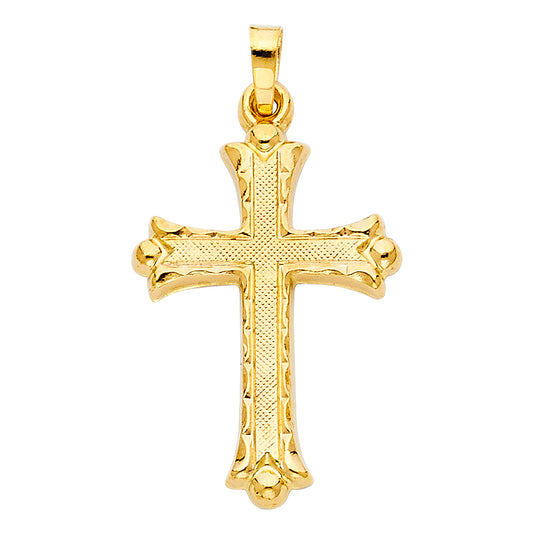 14k Yellow Gold Precision-Cut Latin Design Cross of Christ Pendant Charm
