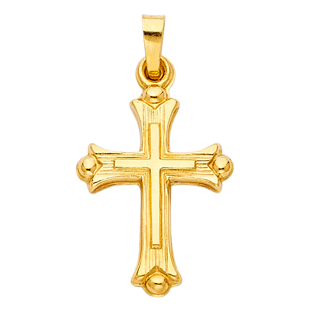 14k Yellow Gold God is Love 3D Precision-Cut Cross Pendant Diamond-Cut Charm