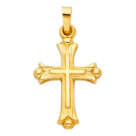 14k Yellow Gold God is Love 3D Precision-Cut Cross Pendant Diamond-Cut Charm