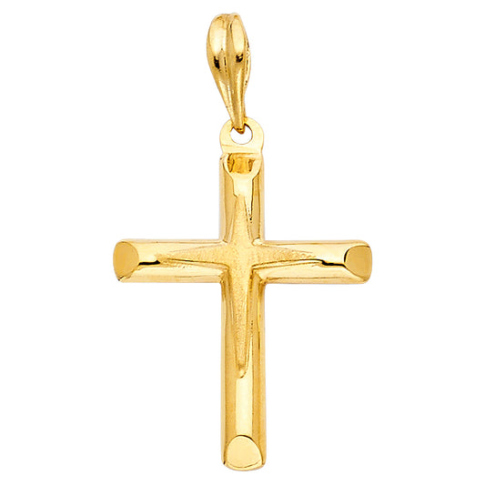 14k Yellow Gold Love of Christ Beveled Cross of Jesus Pendant Charm
