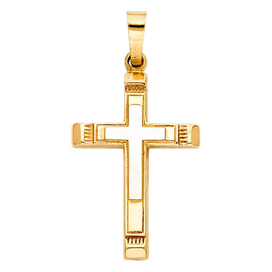 14k Yellow Gold High Polished Finish Modern Beveled Cross Pendant Calvary Charm