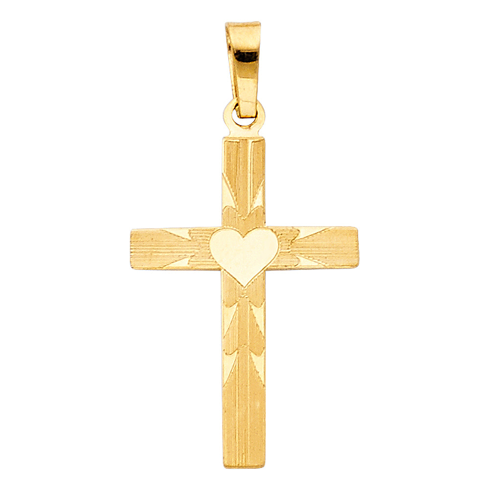 14k Yellow Gold God is Love Cross of Christ With Heart Pendant Holy Father Charm