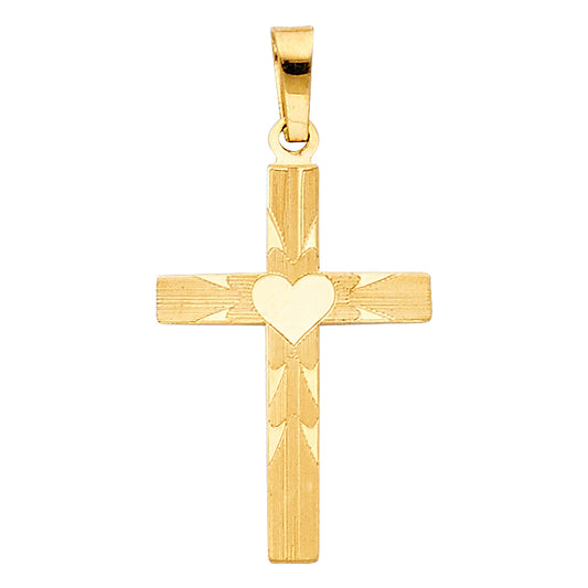 14k Yellow Gold God is Love Cross of Christ With Heart Pendant Holy Father Charm