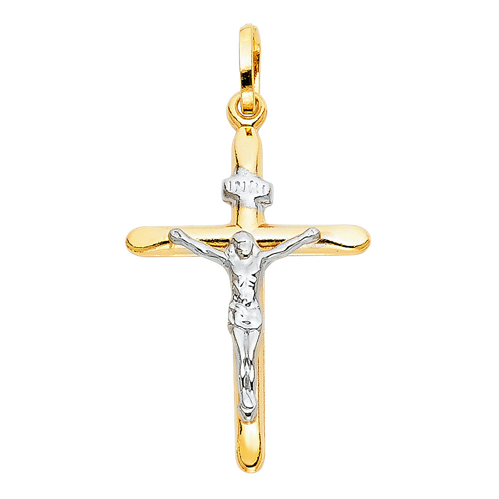 14k Yellow & White Gold Bold Cross Pendant Crucifix Religious Jesus Charm