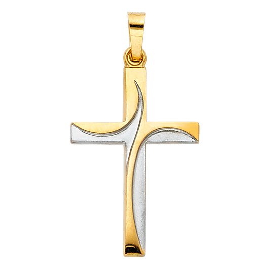 14k Two-Color Gold High Polished Finish Modern Christian Cross Pendant Charm