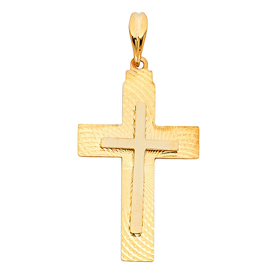 14k Yellow Gold High Polished Precision-Cut Cross Pendant Charm