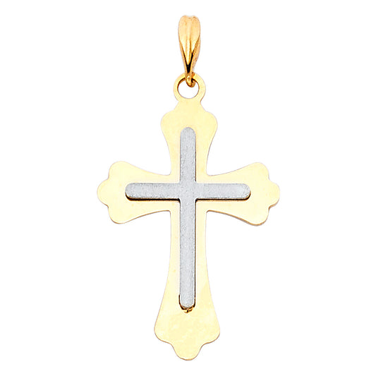 14k Two-Color Gold Radiant High Polished Christian Faith Charm Cross Pendant