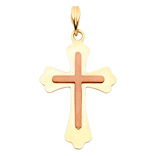 14k Two-Color Gold High Polished Finish Triumphant Cross of Christ Pendant Charm