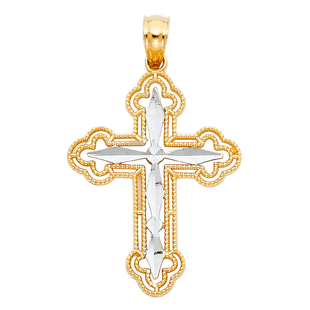 14k Two-Color Gold Radiant Precision-Cut Design Glorious Cross of Christ Pendant