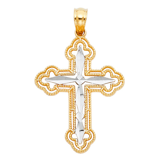 14k Two-Color Gold Radiant Precision-Cut Design Glorious Cross of Christ Pendant