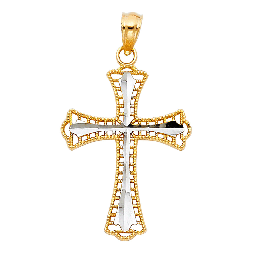14k Two-Color Gold Triumphant Christian Cross Pendant Dedication Radiant Charm