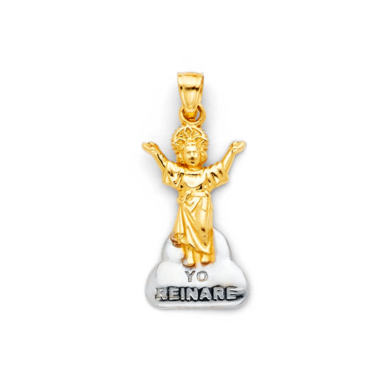 14k Two-Color Gold Yo Reinare Pendant Catholic Pray Jesus Christ Angel Charm