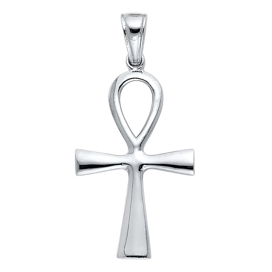 14k White Gold Coptic Church Key to Eternity Ankh Cross of Life Pendant Charm
