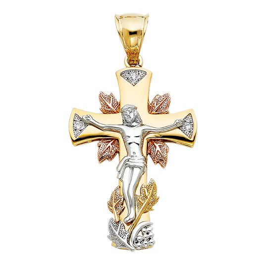 14k Tri-Color Gold Christ Triumphant Over Death Victory Crucifix Cross Pendant