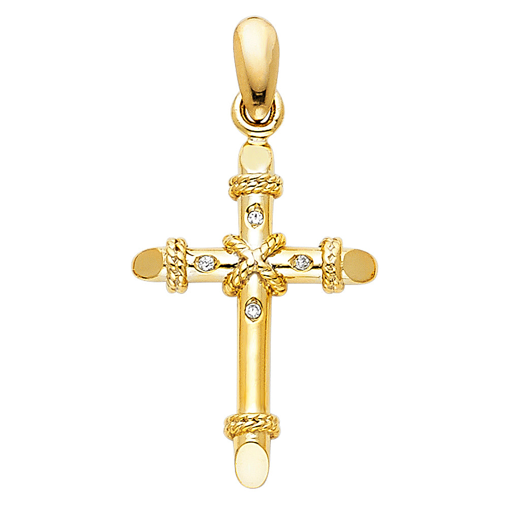14k Yellow Gold Rope Wrapped Christian Cross of Christ Pendant Christian Charm