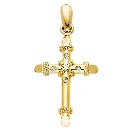 14k Yellow Gold Rope Wrapped Christian Cross of Christ Pendant Christian Charm