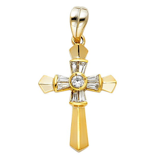 14k Yellow Gold Radiant Eternal Cross of Christ Pendant Charm