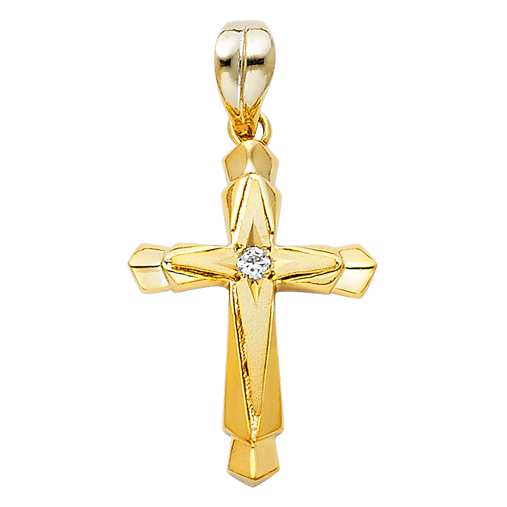 14k Yellow Gold Holy Emblem Beveled Christian Cross Pendant Baptism Gift Charm
