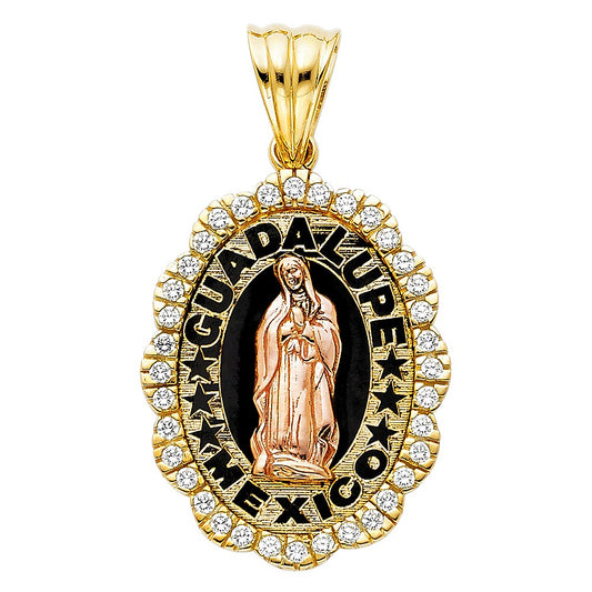 14k Two-Color Gold Our Lady of Guadalupe Medal Pendant Mexico City Charm
