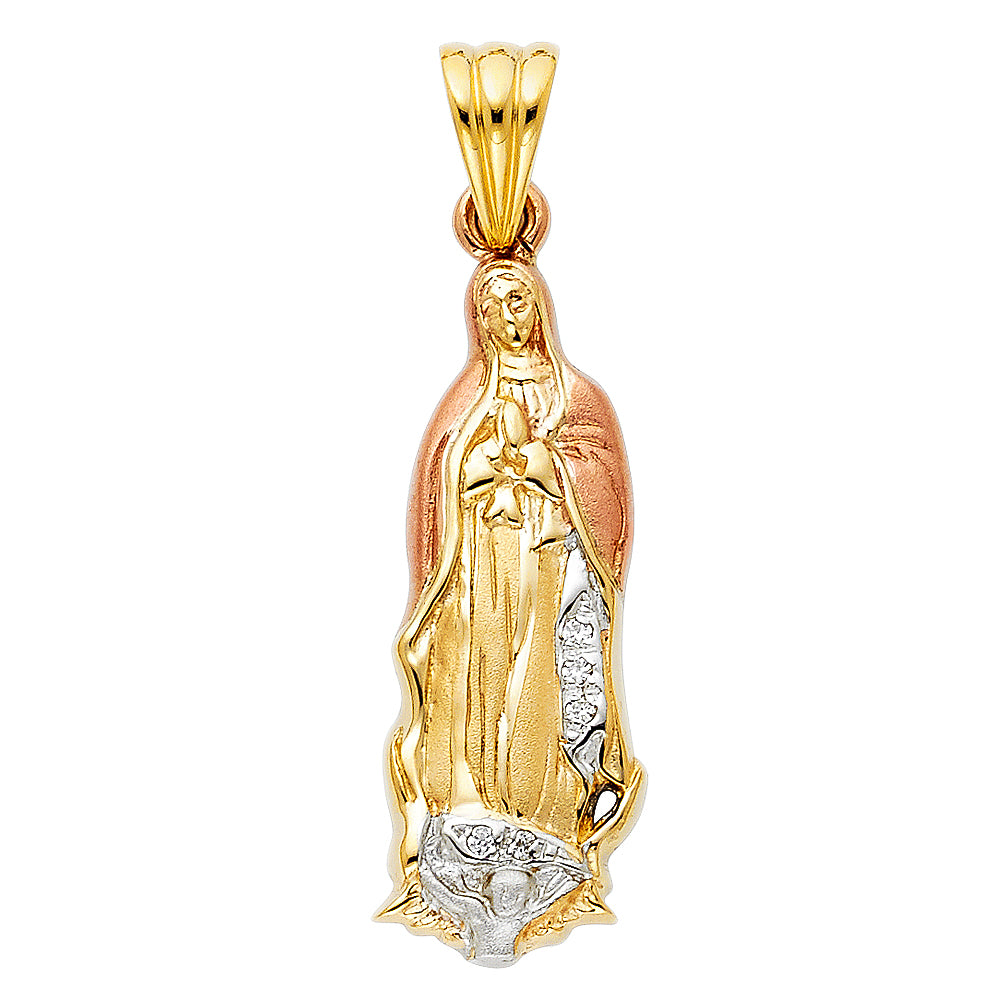 14k Tri-Color Gold Virgin de Guadalupe Medalla Our Lady of Guadalupe Pendant