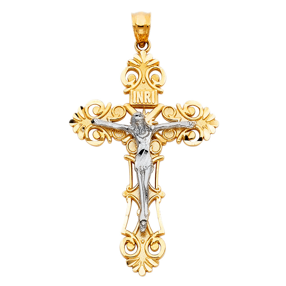 14k Two-Color Gold Christ Atonement on The Cross Pendant Incarnation Grace Charm