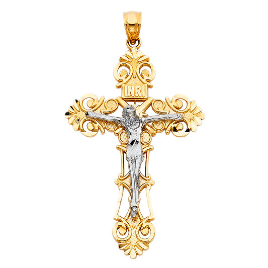 14k Two-Color Gold Christ Atonement on The Cross Pendant Incarnation Grace Charm