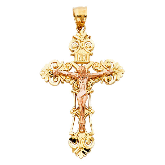 14k Two-Color Gold Vatican City Roman Catholic Crucifix Pendant Defender Charm