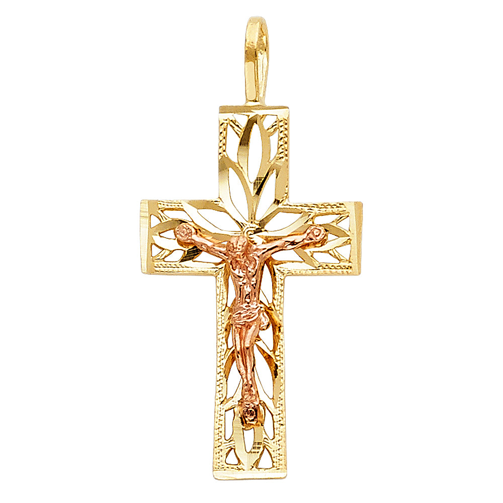 14k Two-Color Gold Modern Cross 3D Precision-Cut Crucifix Pendant Redeemed Charm