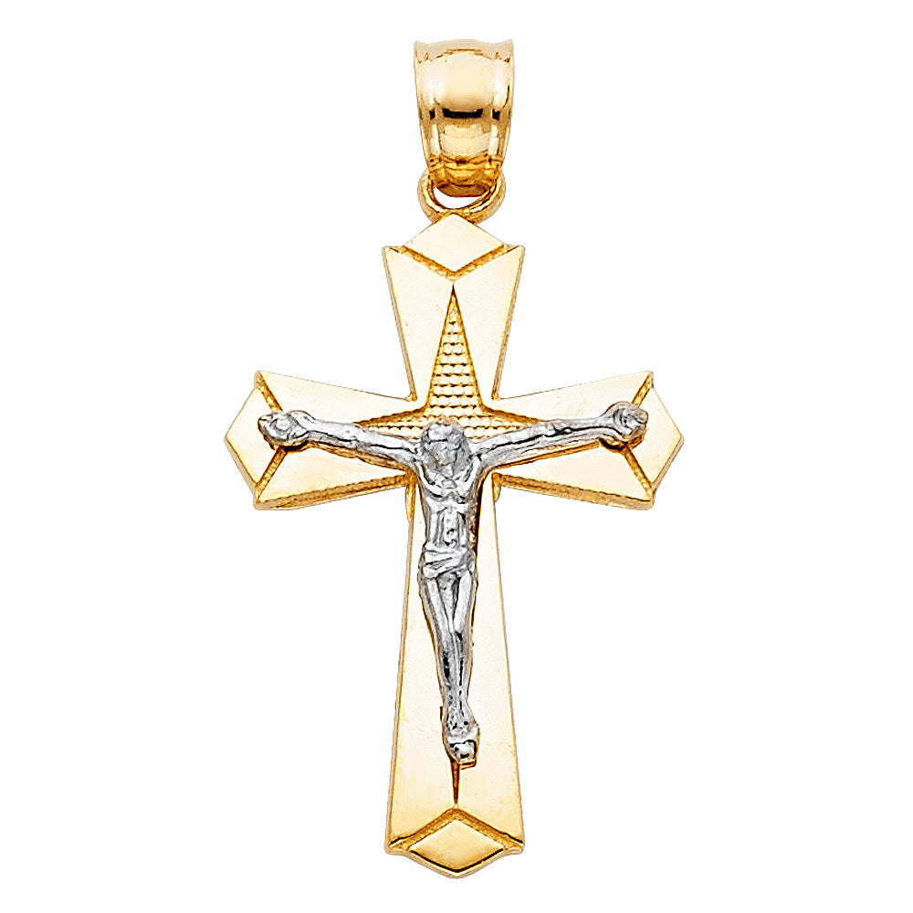 14k Two-Color Gold Modern High Polished Crucifix Pendant Unisex Charm