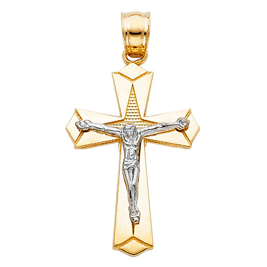 14k Two-Color Gold Modern High Polished Crucifix Pendant Unisex Charm