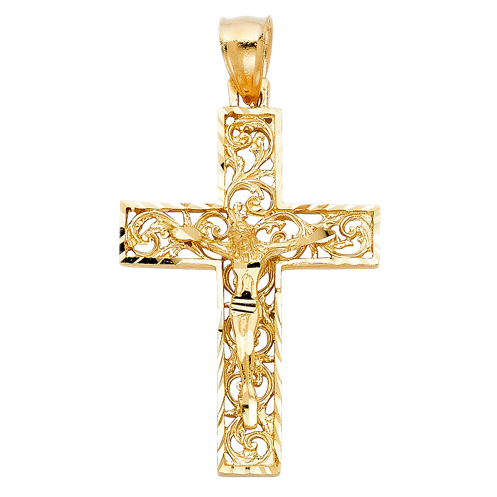 14k Yellow Gold God Almighty Crucifix Cross Pendant Charm