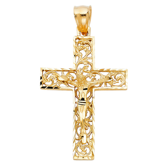 14k Yellow Gold God Almighty Crucifix Cross Pendant Charm