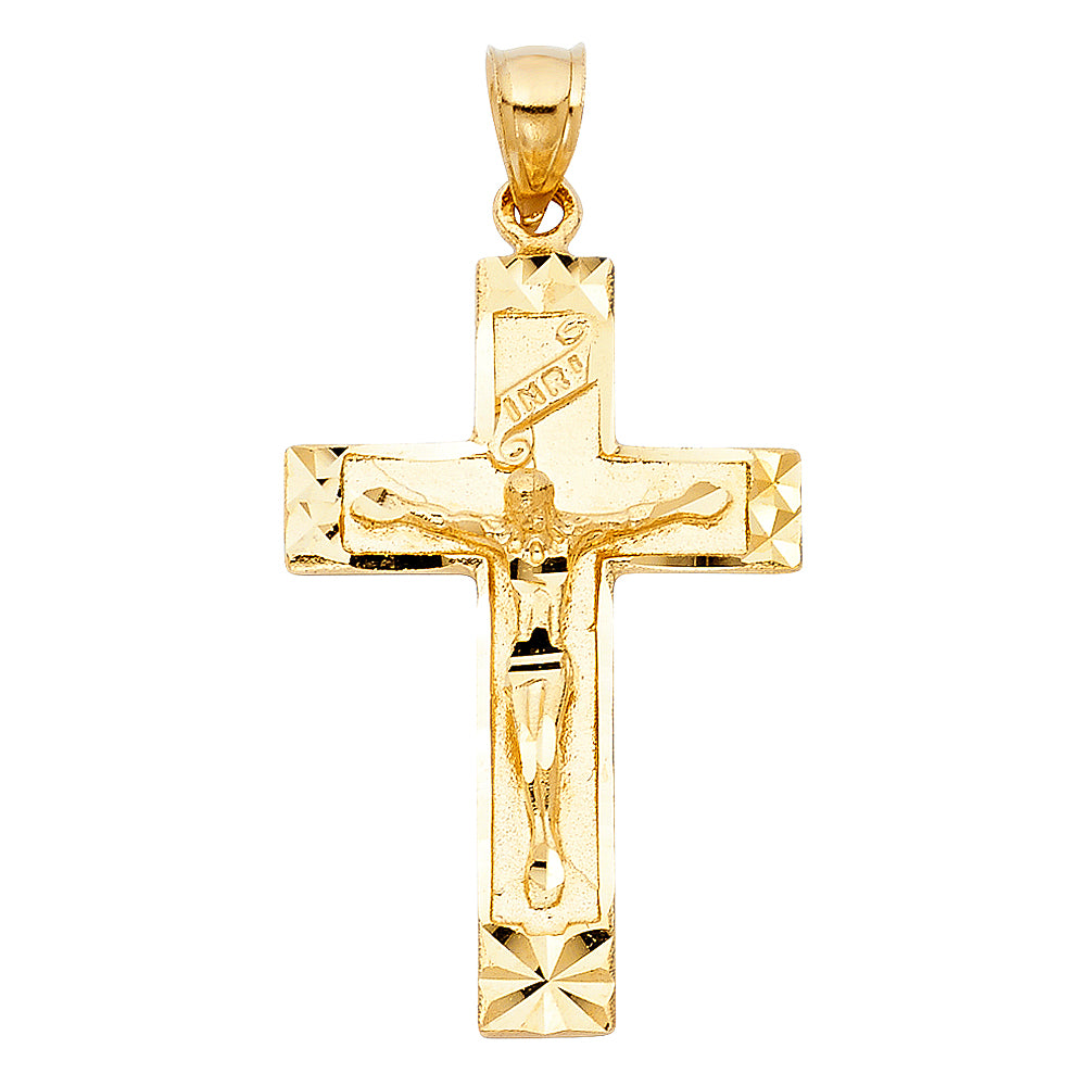 14k Yellow Gold Traditional Cross 3D Precision-Cut Crucifix Pendant Charm