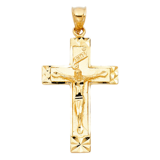14k Yellow Gold Traditional Cross 3D Precision-Cut Crucifix Pendant Charm
